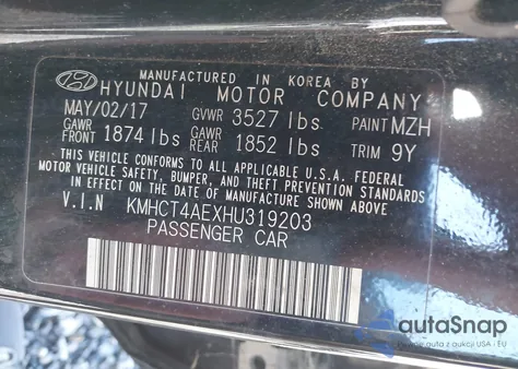 2017 Hyundai Accent Value Edition из США, поврежденный, VIN KMHCT4AEXHU319203